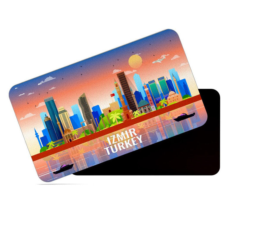 dhcrafts Rectangular Rubber Fridge Magnet / Magnetic Card Multicolor Turkey Izmir Design Pack of 1 (8.6cm x 5.4cm)